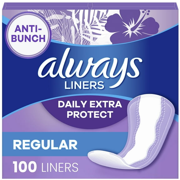 Always Anti-Bunch Xtra Protection Daily Liners Regular Length, 100 Ct