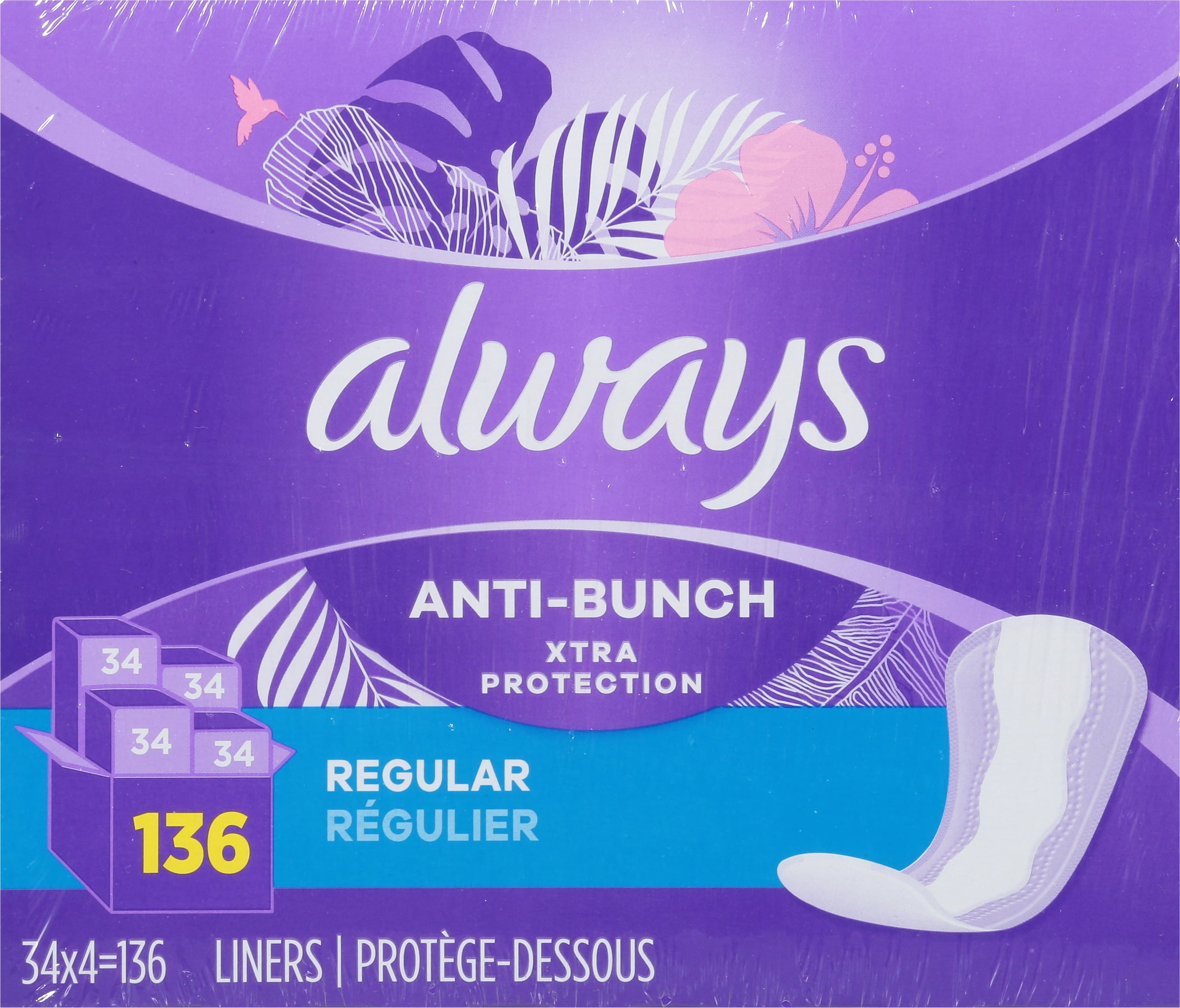 Always AntiBunch Xtra Protection, Panty Liners for Women, Regular