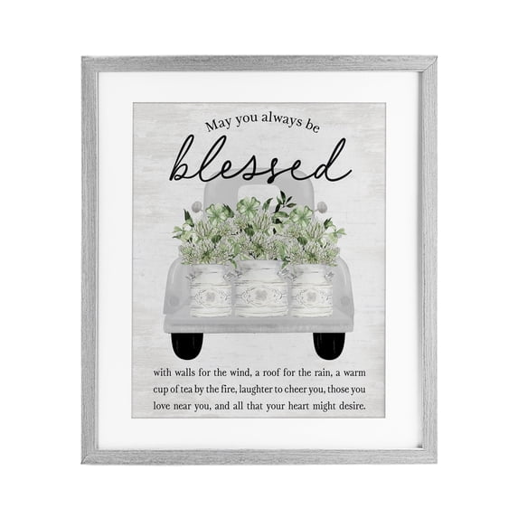 Stupell Industries Always Be Blessed Spring Florals Gray Framed Print Under Glass, design by Lettered and Lined, 21 x 17