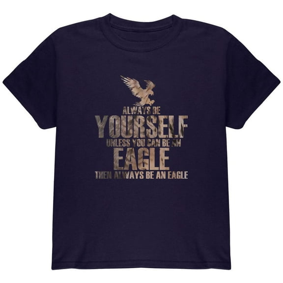 Always Be Yourself Eagle Feathers Youth T Shirt Navy YLG
