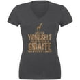thumbnail image 1 of Always Be Yourself Giraffe Juniors V-Neck T Shirt Dark Heather X-LG, 1 of 1