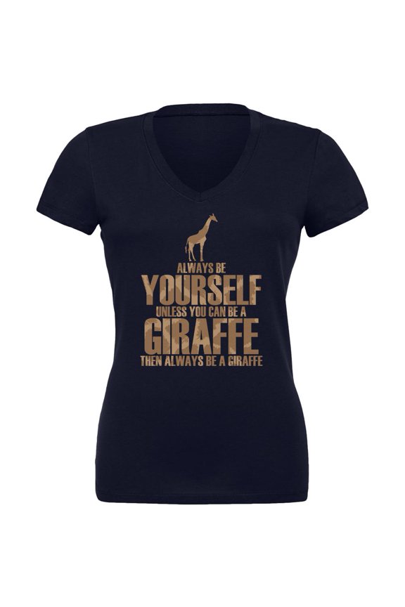 Always Be Yourself Giraffe Juniors V-Neck T Shirt Navy 2XL