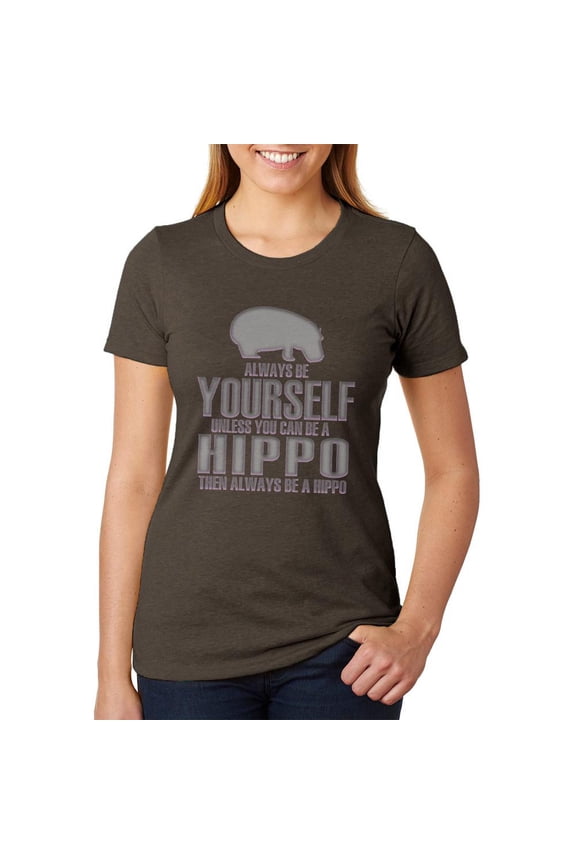 Always Be Yourself Hippo Juniors Soft Heather T Shirt Heather Brown MD