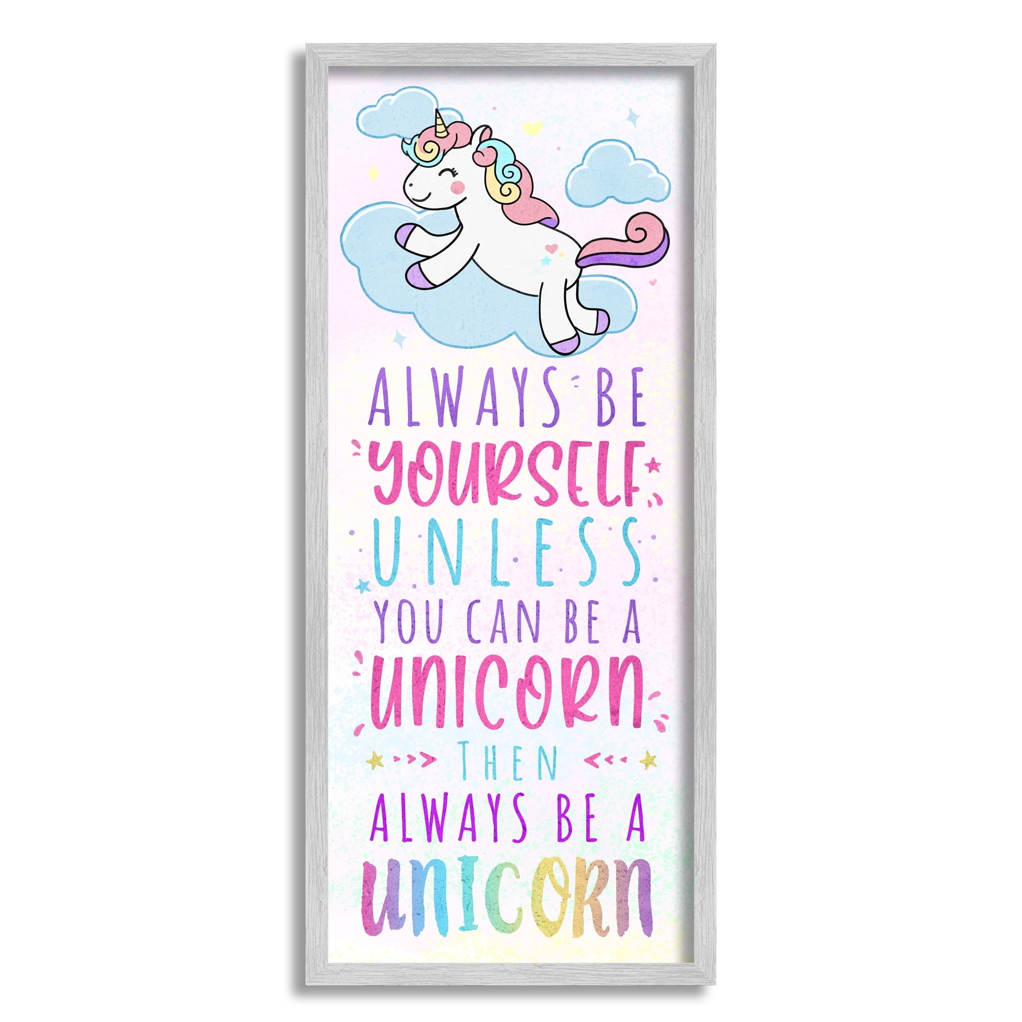 Always Be Yourself or a Unicorn Quote Kid's Pink Design 10 in x 24 in Framed Painting Art Prints, by Stupell Home Décor