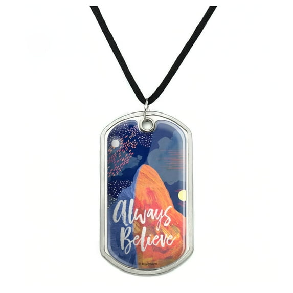Always Believe Mountain Inspirational Military Dog Tag Pendant Necklace with Cord