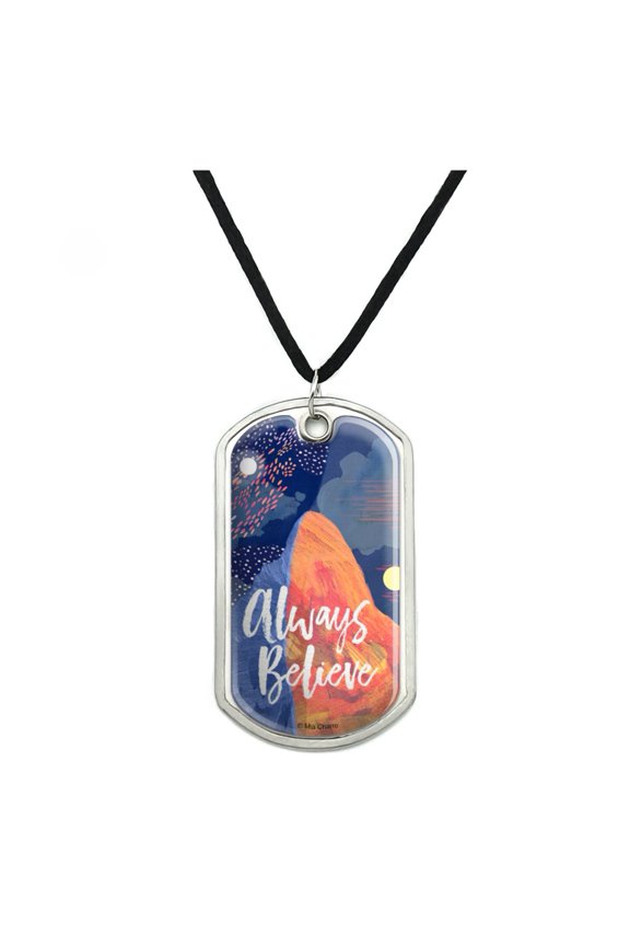 Always Believe Mountain Inspirational Military Dog Tag Pendant Necklace with Cord