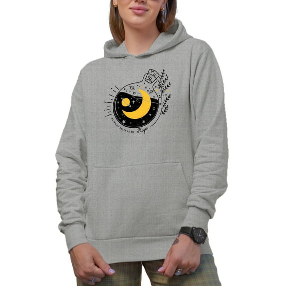 Always Believe in Magic, Boho Mystical & Celestial Art Merch Gift, Heather Grey Hooded Sweatshirt or Hoodie, 2XL