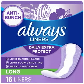 Always Daily Extra Protect Liners, Long Length, Unscented Panty Liners, 16 Count