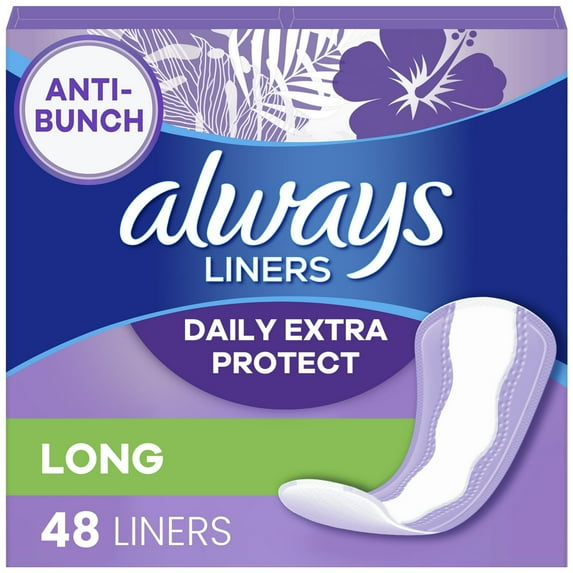 Always Daily Extra Protect Panty Liners, Long Length, Unscented, (4 pack of 48 Count)