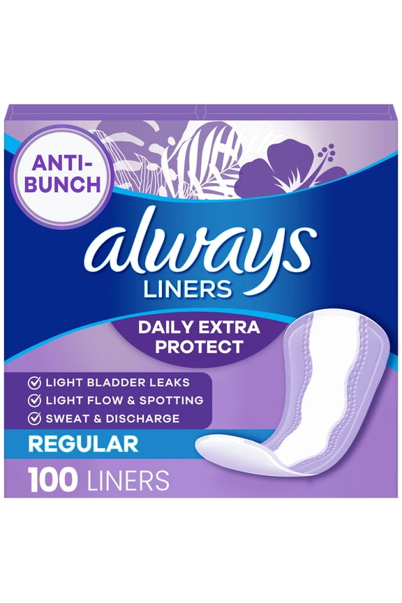 Daily Extra Protect Panty Liners, Regular Length, Unscented, 100 Count