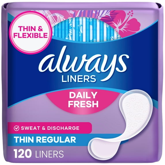 Always Daily Fresh Thin Liners, Regular, Unscented, 120 Count