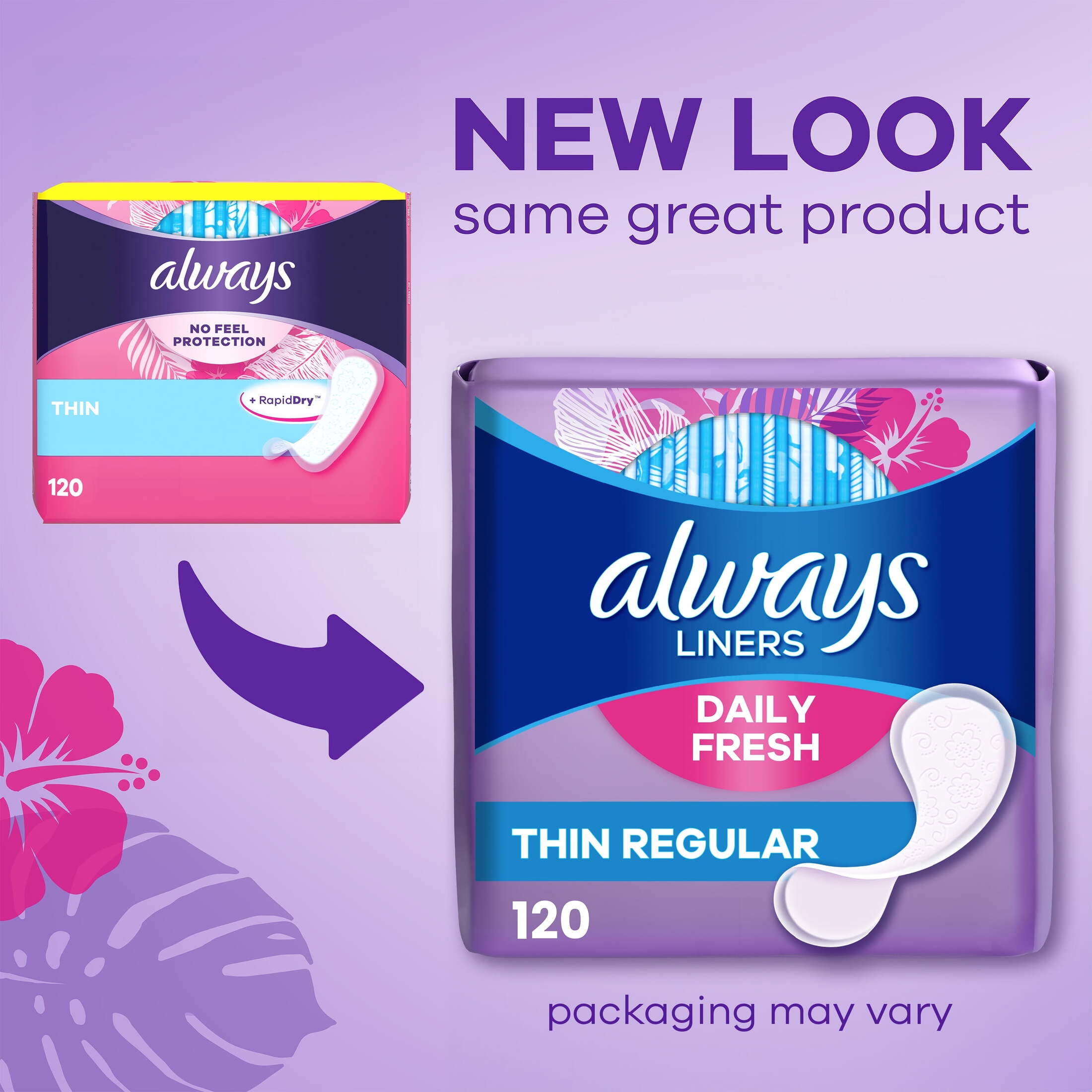 Always Daily Fresh Thin Panty Liners, Regular Absorbency, Unscented, 120 Count
