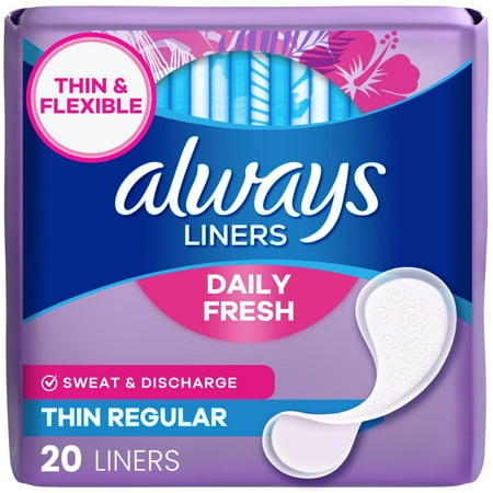 Always Daily Fresh Thin Liners, Regular, Unscented, 20 Count