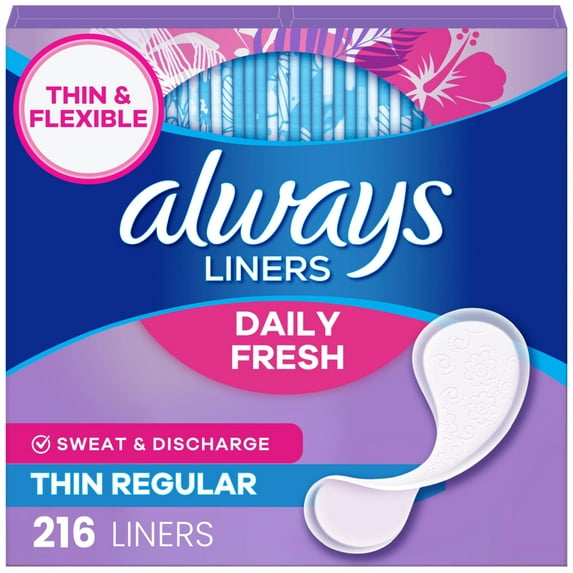 Always Thin No Feel Protection Daily Liners, Regular, Unscented, 216 Count