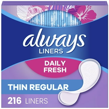 Always Daily Fresh Thin Panty Liners, Regular Absorbency, Unscented, 216 Count