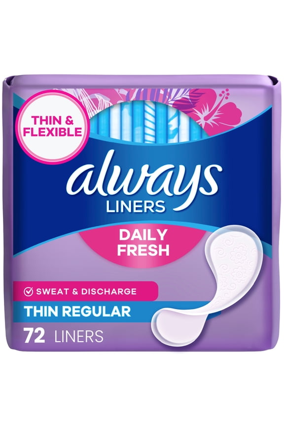 Daily Fresh Thin Panty Liners, Regular Absorbency, Unscented, 72 Count