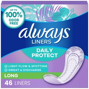Always Daily Protect Liners, Long Length, Unscented Panty Liners, 46 Count
