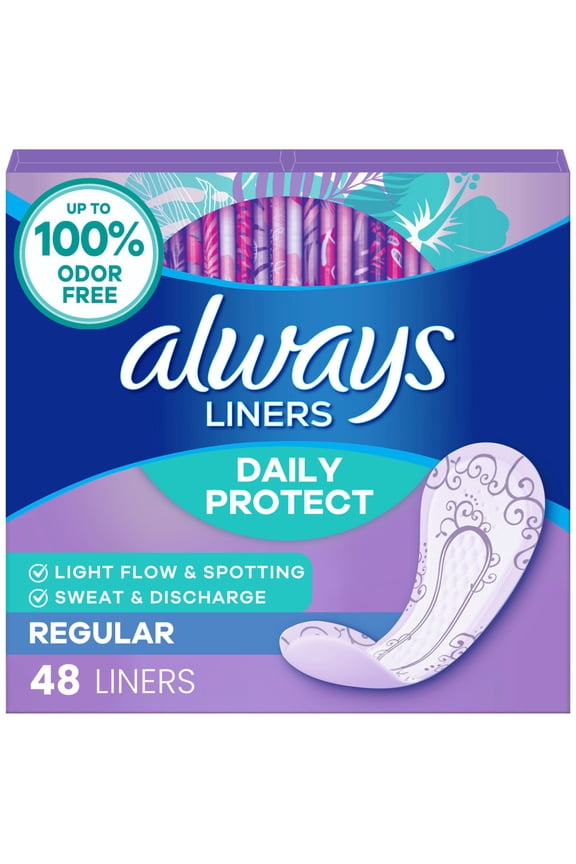 Daily Protect Panty Liners, Regular Length, Unscented, 48 Count