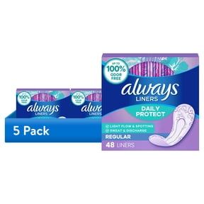(5 pack) Always Panty Liners, Daily Protect, Regular Length, Unscented liners, 48 Count