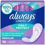 Always Daily Protect Panty Liners, Regular Length, Unscented, 96 Count