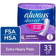 Always Discreet Adult Incontinence Pads for Women Extra Heavy Absorbency Regular Length, 33 count (Package May Vary)