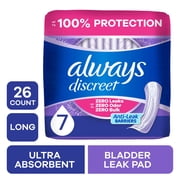 Always Discreet Incontinence Pads for Women, Ultimate Extra Absorbency, Long Length, Postpartum Pads, 26 Count