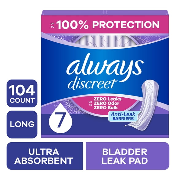 Always Discreet Pads, Ultra Absorbency, Long Length, 104 Count