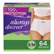 Always Discreet Adult Incontinence & Postpartum Underwear For Women, Size Small/Medium, Maximum Absorbency, Disposable, 32 Count x 2 Packs 64 Count total