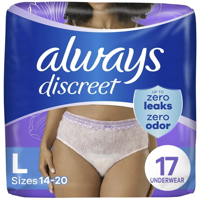 Always Discreet Adult Incontinence Underwear for Women, L, 17 CT