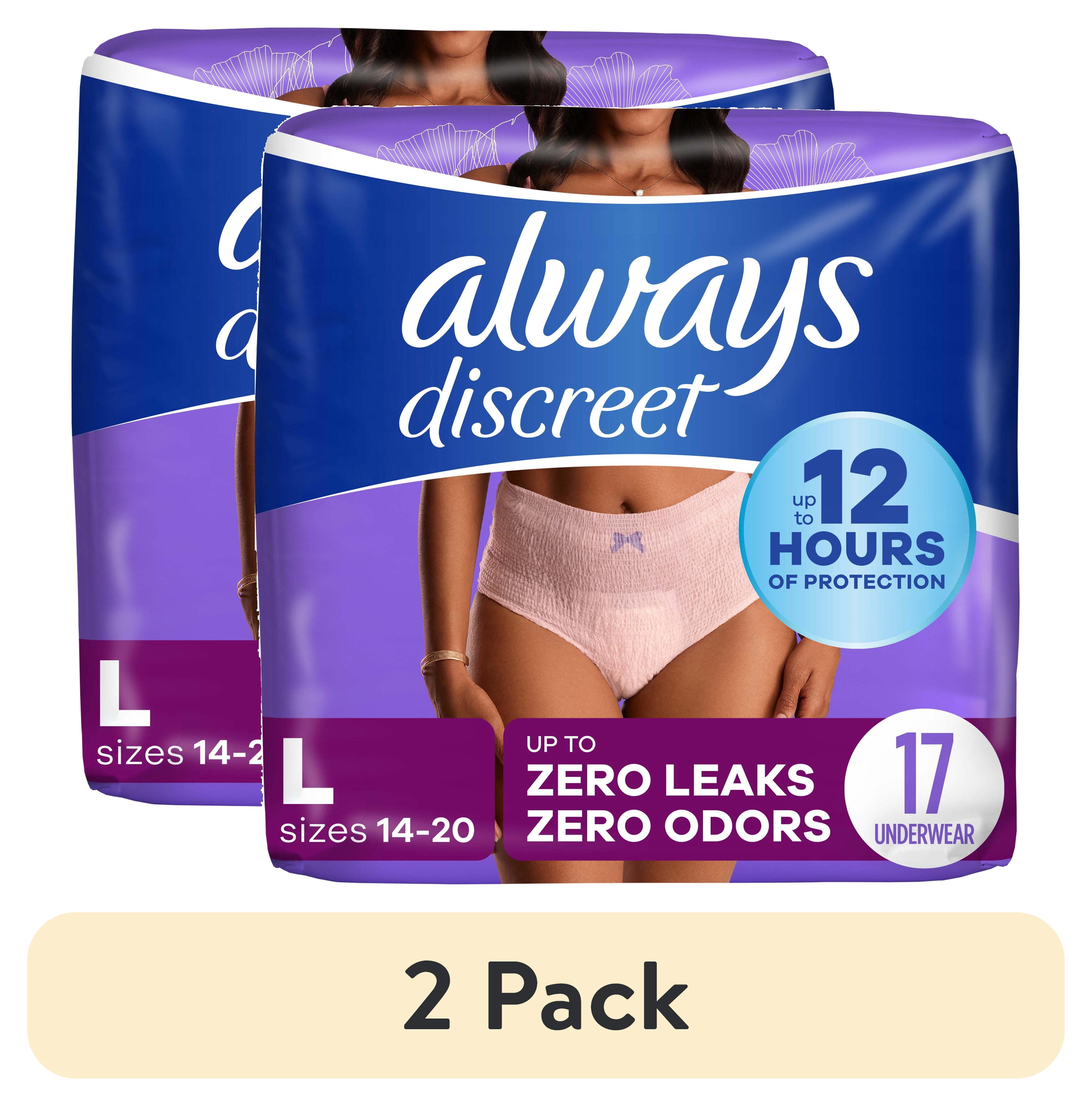 (2 pack) Always Discreet Adult Incontinence Underwear for Women, L, 17 ...