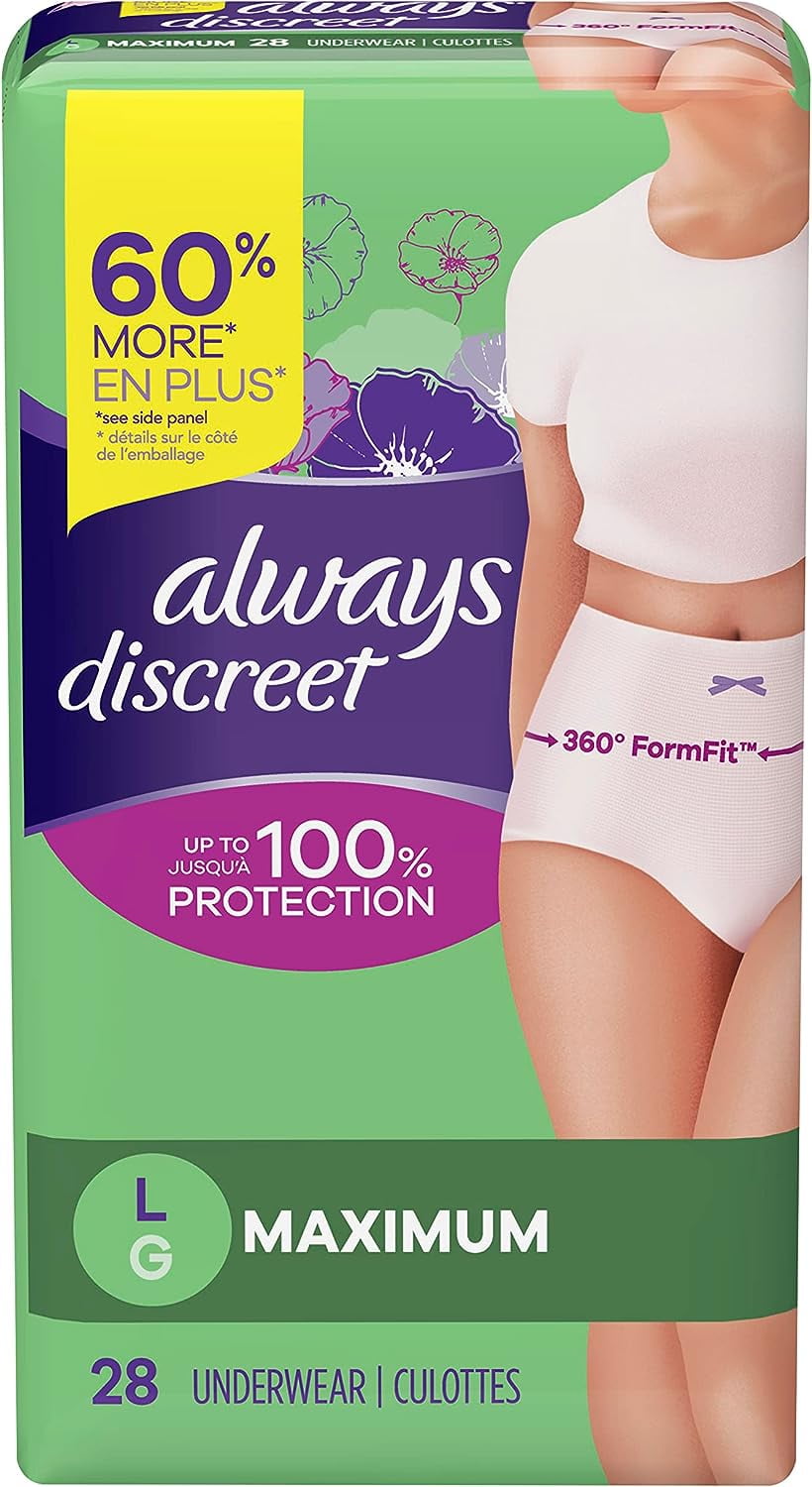 Always Discreet Adult Incontinence Underwear for Women, L, 28 CT
