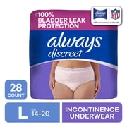 Always Discreet Adult Incontinence Underwear for Women & Postpartum Underwear, L, up to 100% Bladder Leak Protection, 28 Count