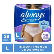 Always Discreet Adult Incontinence Underwear for Women & Postpartum Underwear, L, up to 100% Bladder Leak Protection, 28 Count
