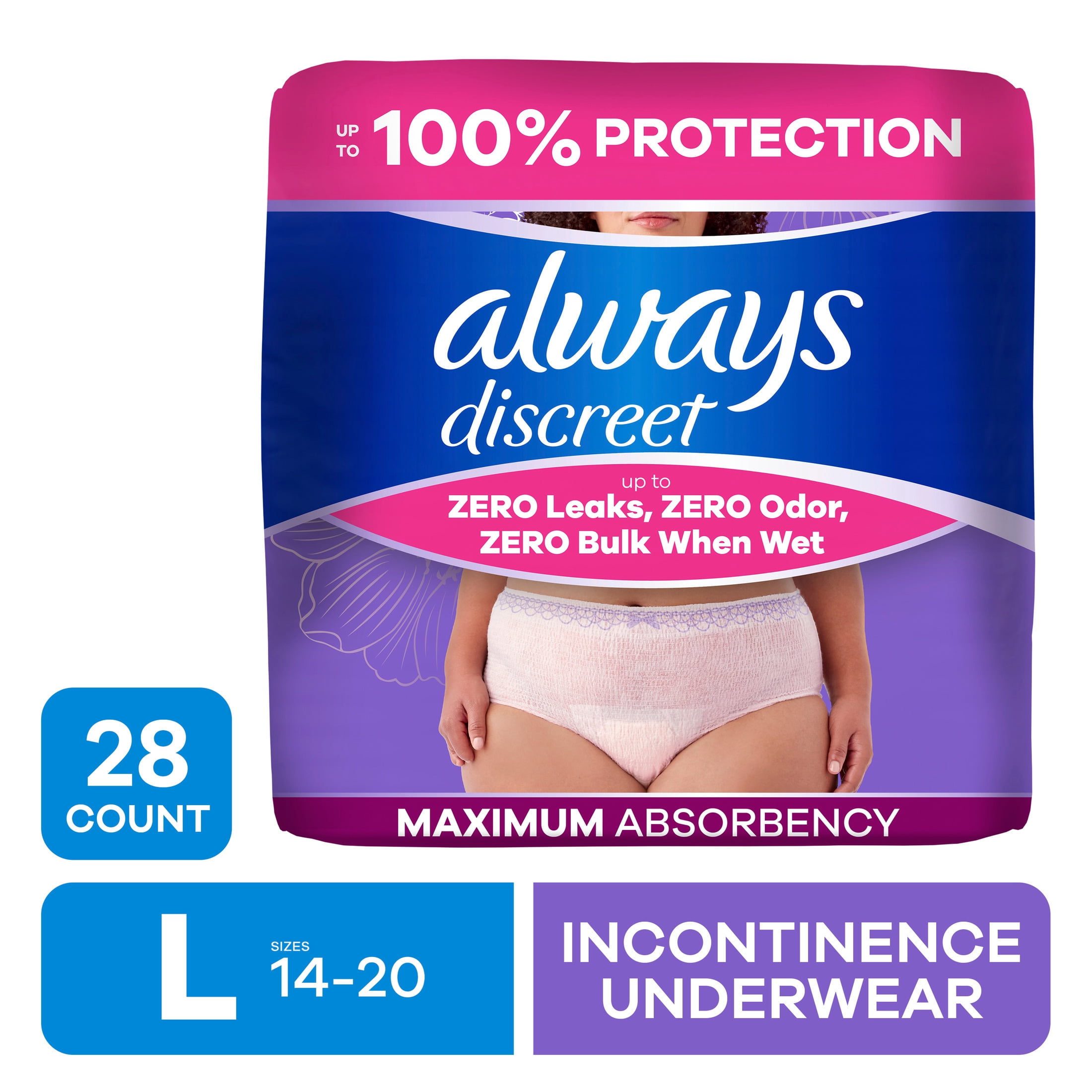 Always Discreet Adult Incontinence Underwear for Women Pos