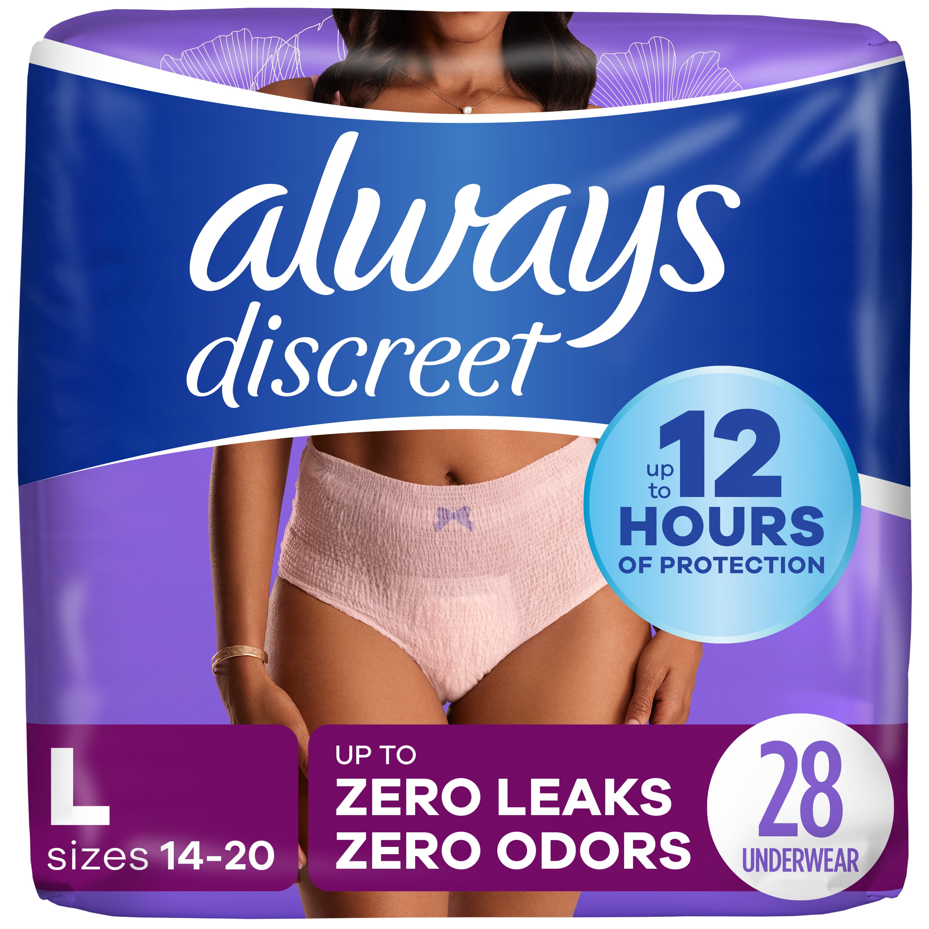 Always Discreet Maximum Absorbency Incontinence Underwear, L - 17 count