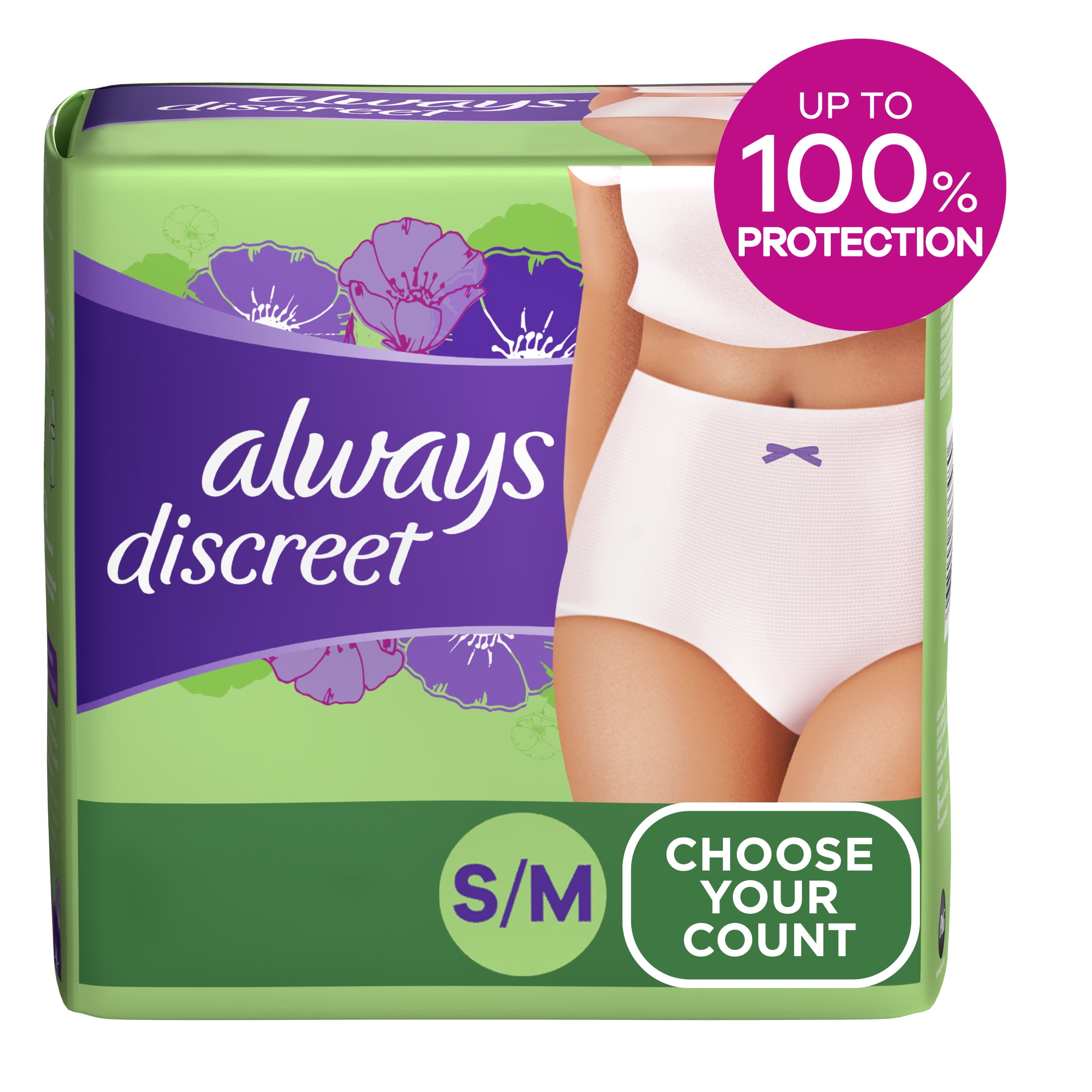Always Discreet Adult Incontinence Underwear for Women, Size S/M, 64 CT
