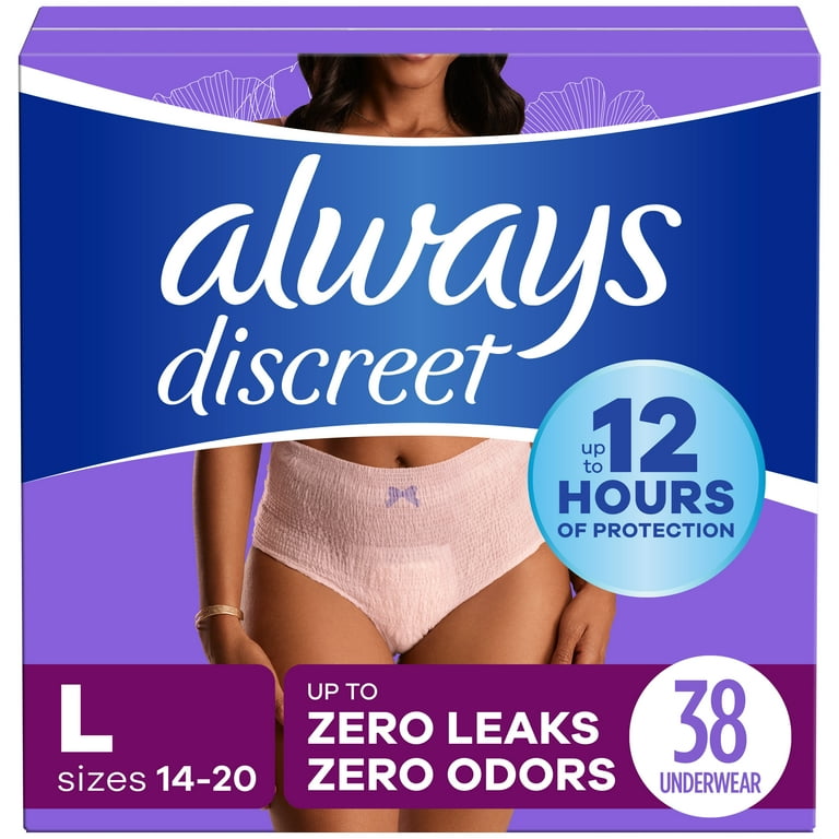 Always Discreet Adult Incontinence Underwear for Women, Size L, 56 CT 