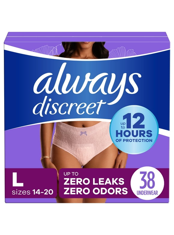 Always Discreet Adult Incontinence Underwear for Women, Size L, 38 CT