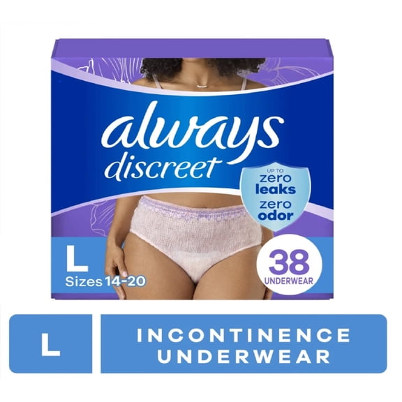 Always Discreet Adult Incontinence Underwear for Women, Size L, 38 CT