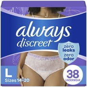 Always Discreet Adult Incontinence Underwear for Women, Size L, 38 CT