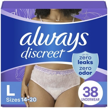 Always Discreet Adult Incontinence Underwear for Women, Size L, 38 CT