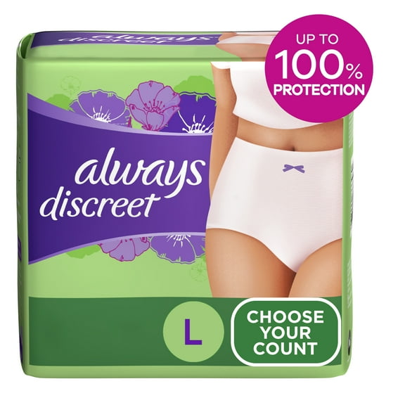 Always Discreet Adult Incontinence Underwear for Women, Size L, 56 CT