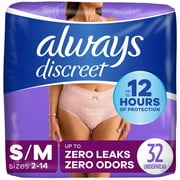 Always Discreet Adult Incontinence Underwear for Women, Size S/M, 32 CT
