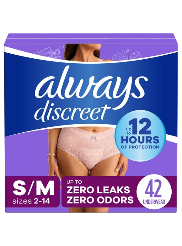 Always Discreet Adult Incontinence Underwear for Women, Size S/M, 42 CT