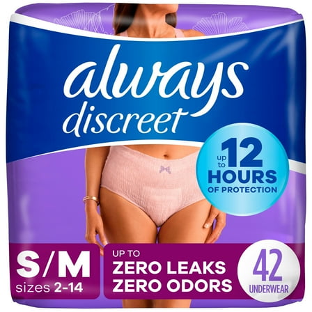 Always Discreet Adult Incontinence Underwear for Women, Size S/M, 42 CT