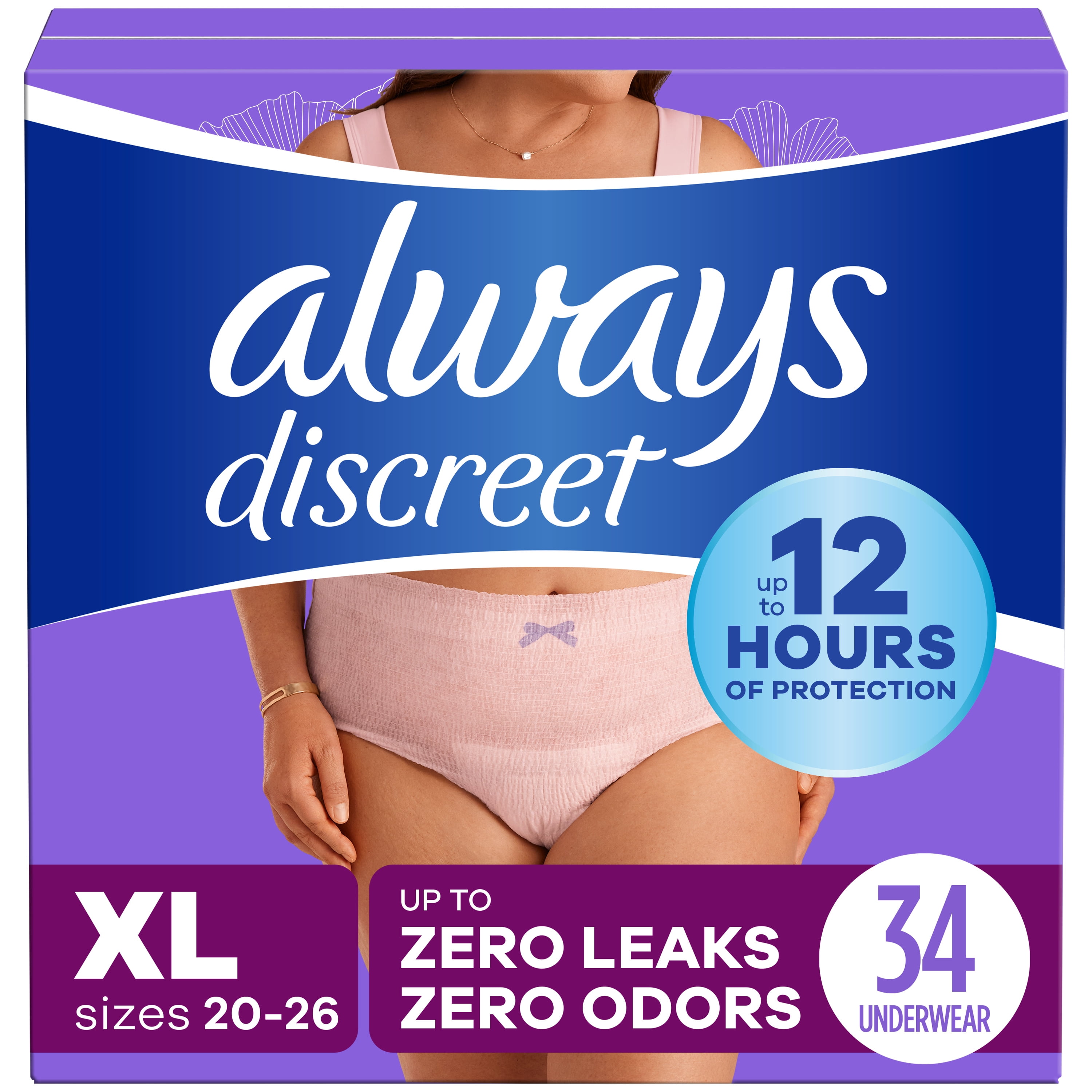 Always Discreet Adult Incontinence Underwear for Women, Size XL, 34 CT