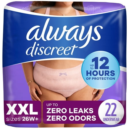 Always Discreet Adult Incontinence Underwear for Women, Size XXL, 22 CT