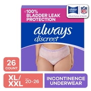 Always Discreet, Adult Diapers for Women, Maximum Incontinence and Postpartum Underwear XL/XXL, 26 CT