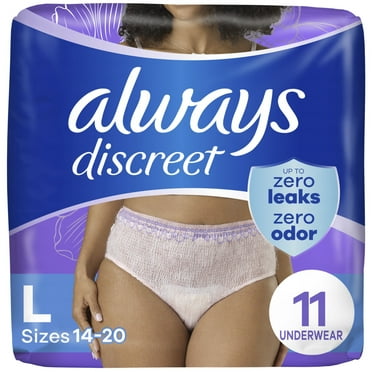 Always Discreet Adult Incontinence Underwear for Women and Postpartum Underwear, L, Up to 100% Bladder Leak Protection, 11 CT