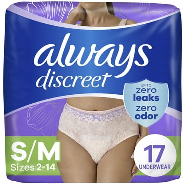 Always Discreet Adult Incontinence Underwear for Women and Postpartum Underwear, S/M, Up to 100% Bladder Leak Protection, 17 CT